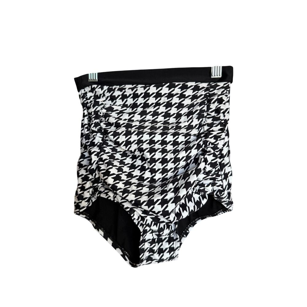 Unique Vintage black White Herringbone Monroe High Waist Swim Bottom XS NWOT